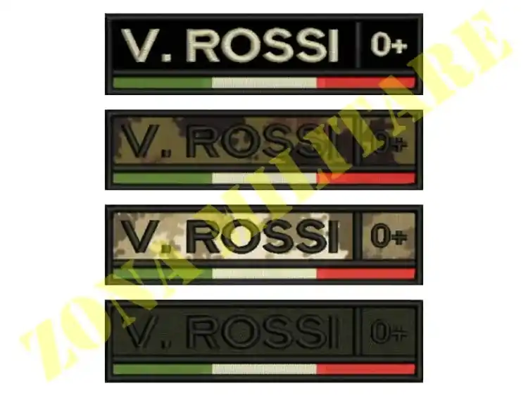 Patch Ricamata Con Nome Bandiera E Gruppo Sanguigno