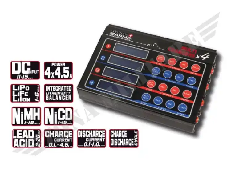 Carica Batterie Professionale Swiss Arms 4 Vie