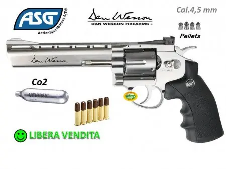 REVOLVER A PIOMBINI CON CANNA INOX DA 6‘‘ Cal. 4,5 <7,5J DAN WESSON ASG