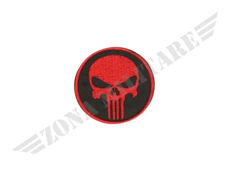 Patch Punisher Tonda Sfondo Nero Ricamo Rosso