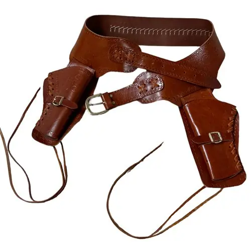 CINTURONE WESTERN IN CUOIO MARRONE CON CARTUCCIERA E DOPPIA FONDINA THIRD AMONT