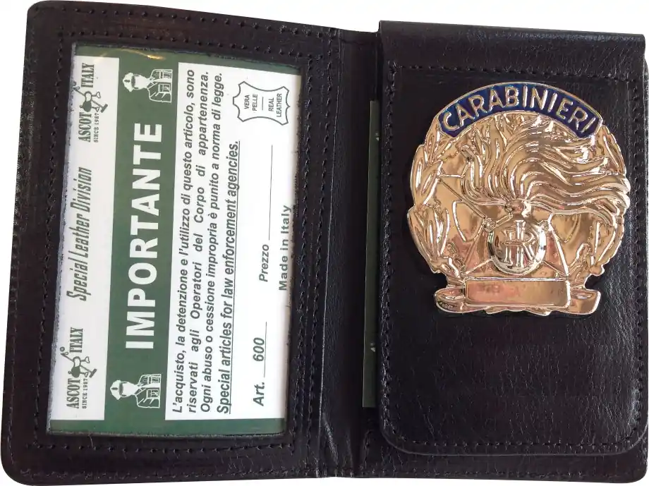 PORTAFOGLIO CARABINIERI IN PELLE CON PLACCA ARGENTATA ASCOT