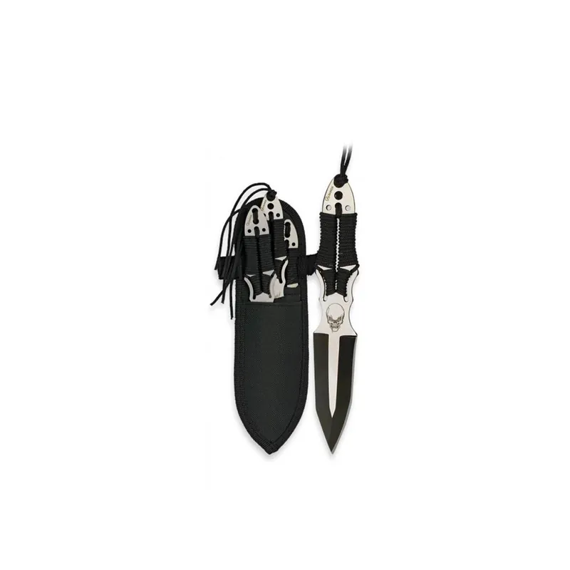SET 3 COLTELLI DA LANCIO SKULL CON FODERO 17CM