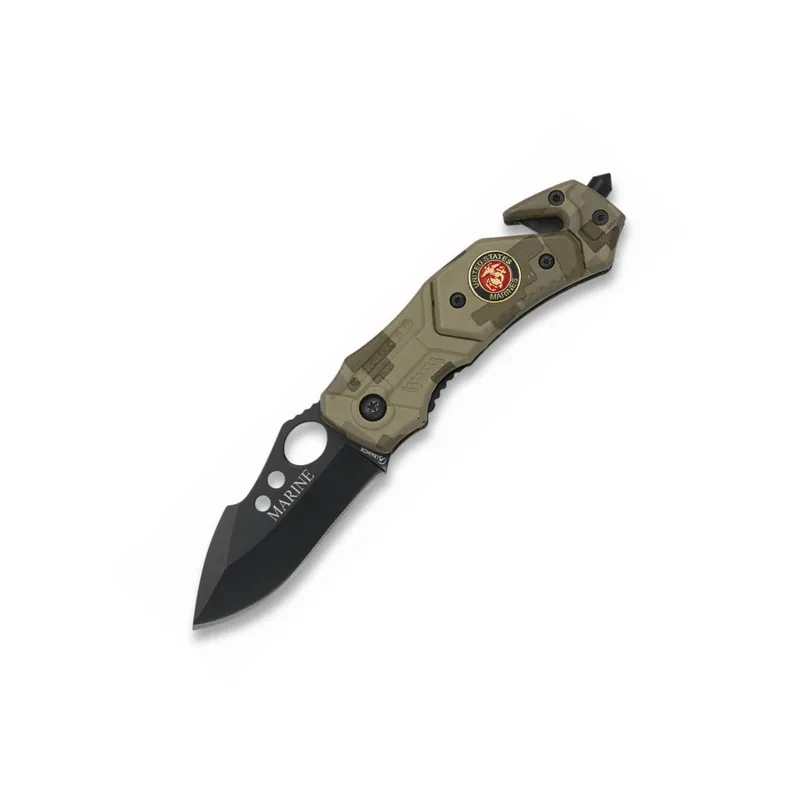 Coltello MARINES apertura assistita, taglia cintura di sicurezza e rompi in vetro Cm 6 cm