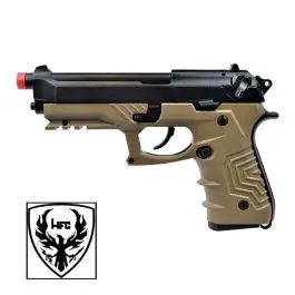 Pistola green gas M9 custom full metal scarrellante Con Canna Nera e Fusto Tan HFC