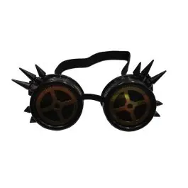 Occhiali regolabili in stile STEAMPUNK con punte nere laterali e ingranaggi in lente dorati