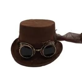 Cappello STEAMPUNK a Cilindro Marrone stile Deluxe Vittoriano con Occhiali