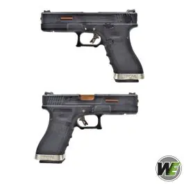 Pistola Softair Glock G18 green gas Blowback FORCE T1 Custom Nera/Silver/Gold WE