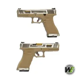 Pistola Softair Glock G17 Green Gas Blowback FORCE T4 Custom Tan/Silver/Gold WE