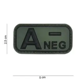 Patch gruppo sanguigno ""A- neg"" in PVC Verde con Velcro