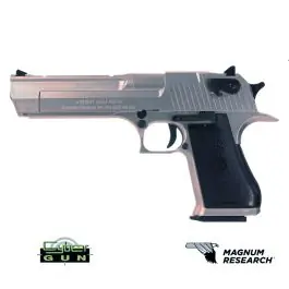 Pistola a Gas Desert Eagle .50AE Scarrellante Loghi originali Silver Cybergun